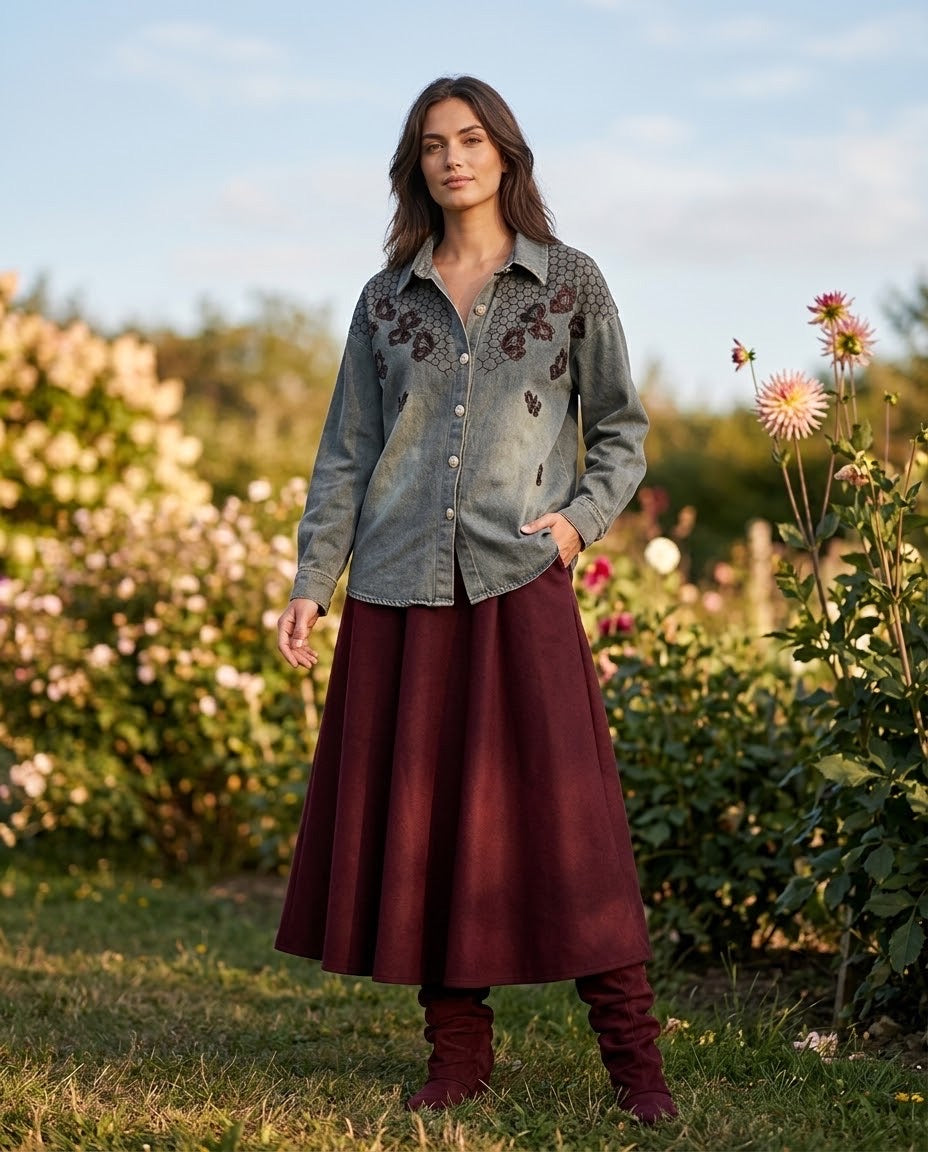 Chemise en jean brodée, La Garde-Robe de Nina - vue 1