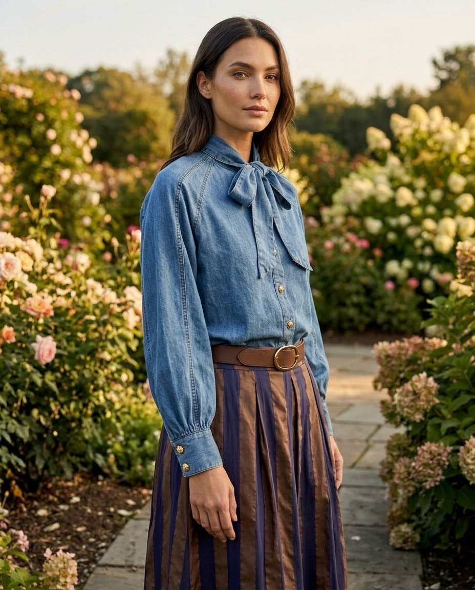 Chemise en Jean Lavallière Boutons Bijoux, La Garde-Robe de Nina - vue 2