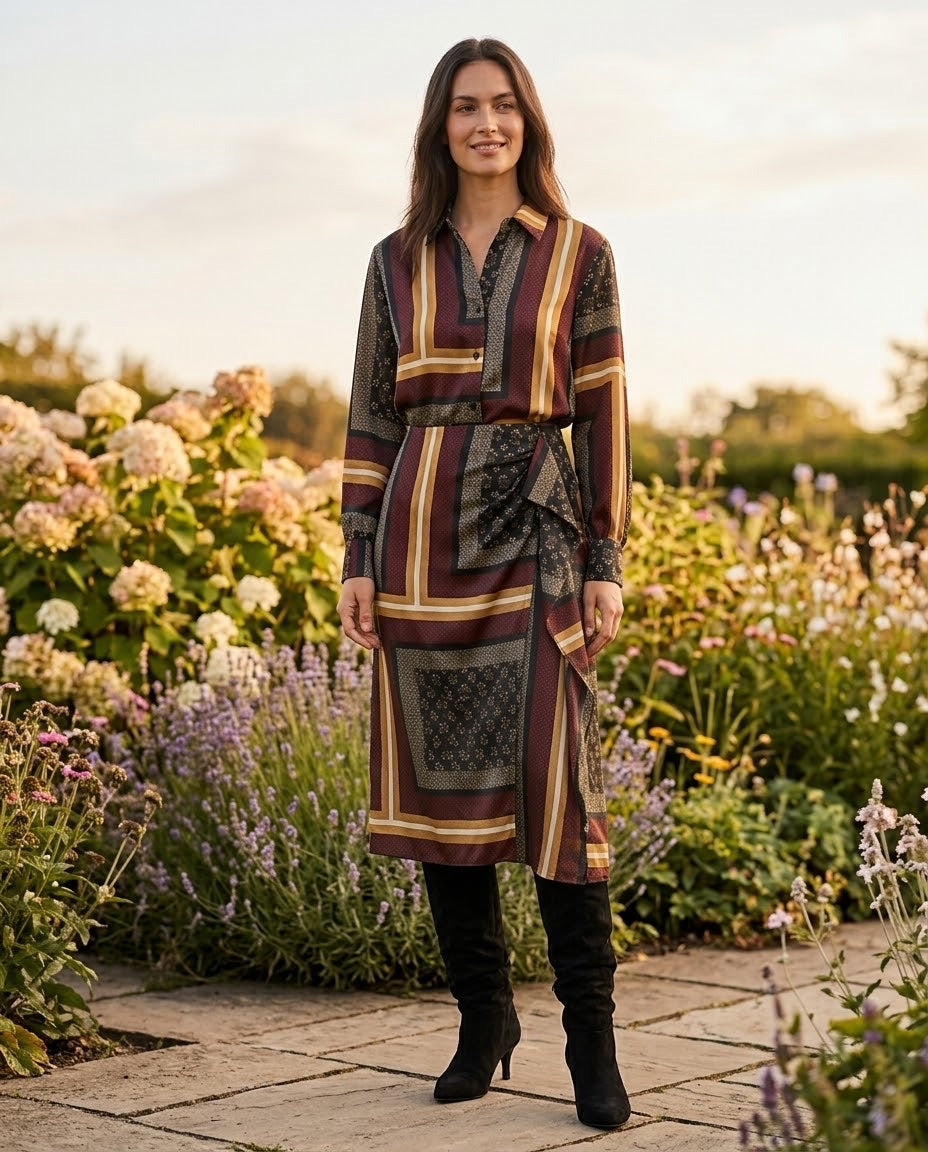 Ensemble Chemise & Jupe Imprimé Foulard Bordeaux & Moutarde, La Garde-Robe de Nina - vue 1
