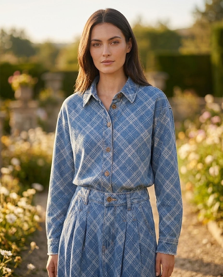 Ensemble Chemise & Jupe Jean Carreaux Bleu, La Garde-Robe de Nina - vue 2