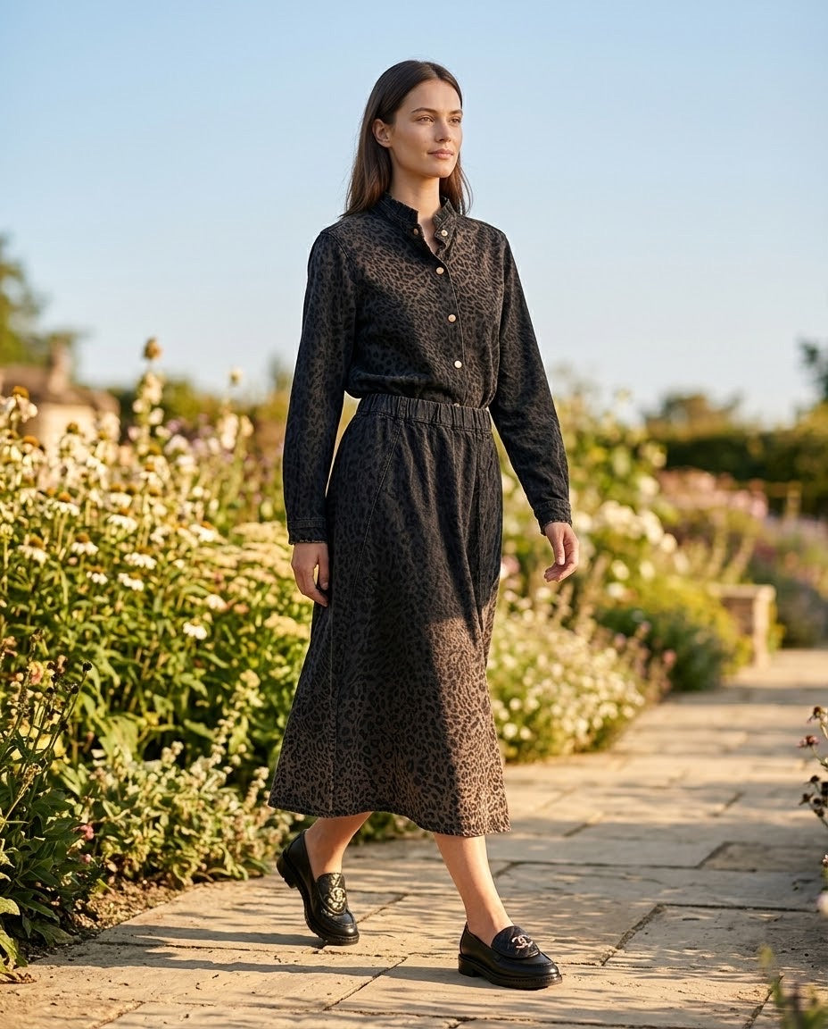 Ensemble Chemise Pression & Jupe Jean Léopard Noir, La Garde-Robe de Nina - vue 1