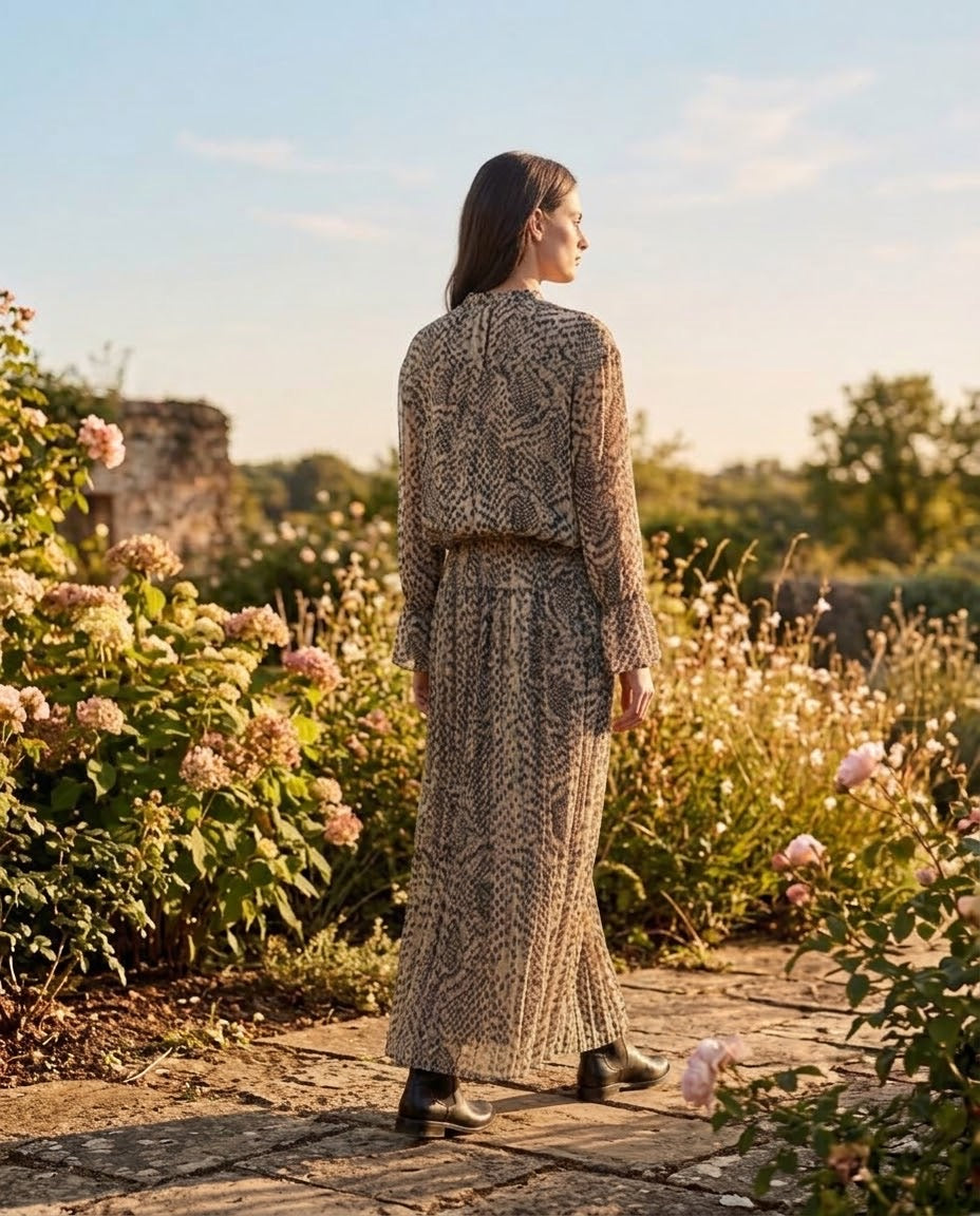 Ensemble Chemisier & Jupe Imprimé Python Beige/Noir, La Garde-Robe de Nina - vue 3
