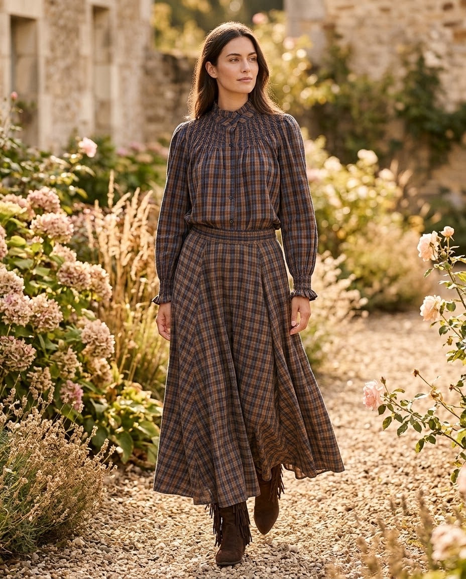 Ensemble Chemisier & Jupe Petits Carreaux Tartan Noir/Brun, La Garde-Robe de Nina - vue 1