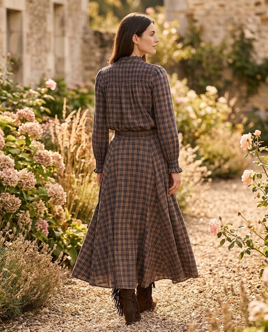 Ensemble Chemisier & Jupe Petits Carreaux Tartan Noir/Brun, La Garde-Robe de Nina - vue 2