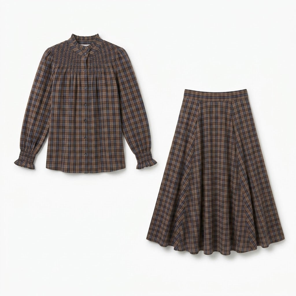 Ensemble Chemisier & Jupe Petits Carreaux Tartan Noir/Brun, La Garde-Robe de Nina - vue 4
