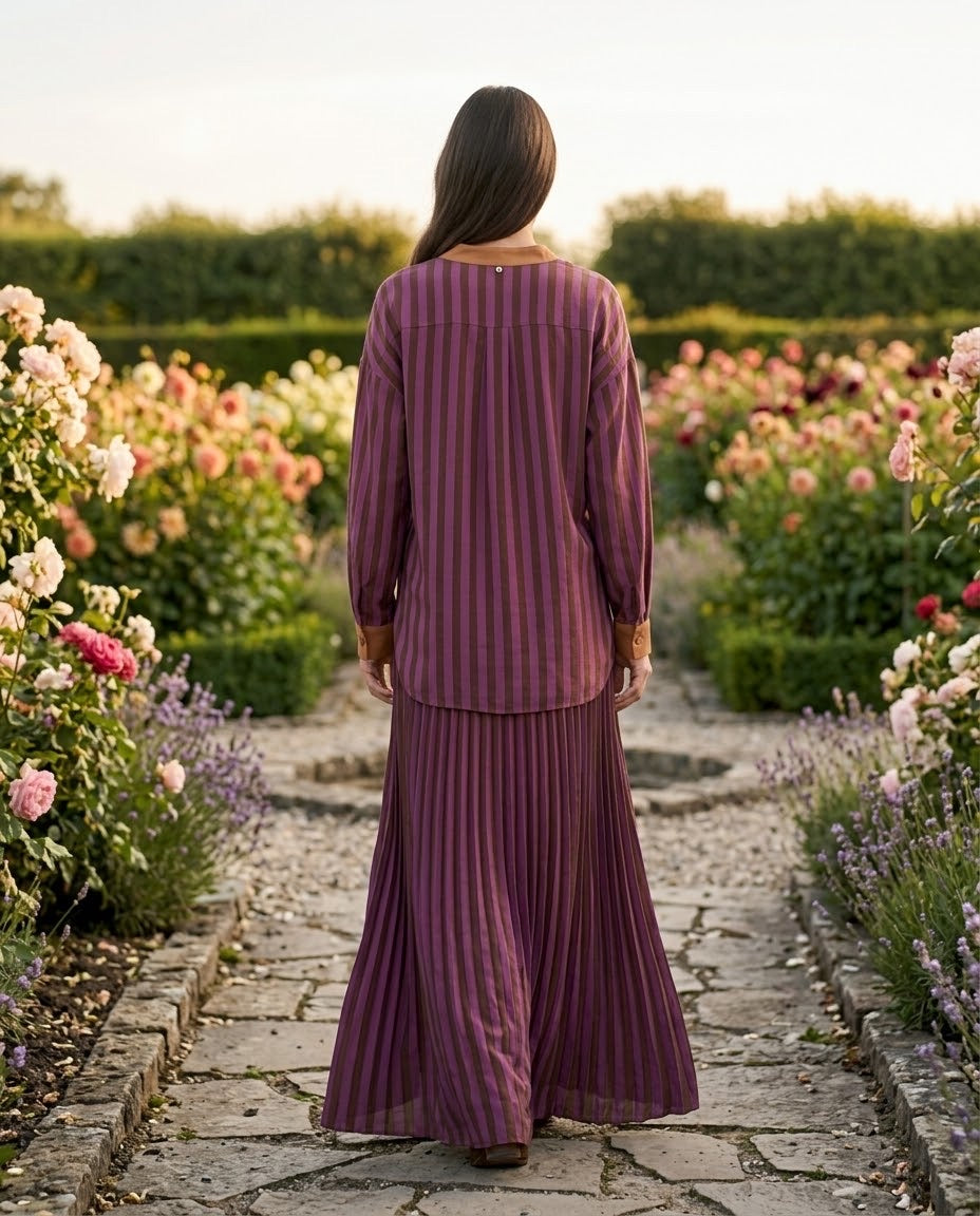 Ensemble Chemisier & Jupe Rayé Violet/Choco, La Garde-Robe de Nina - vue 3