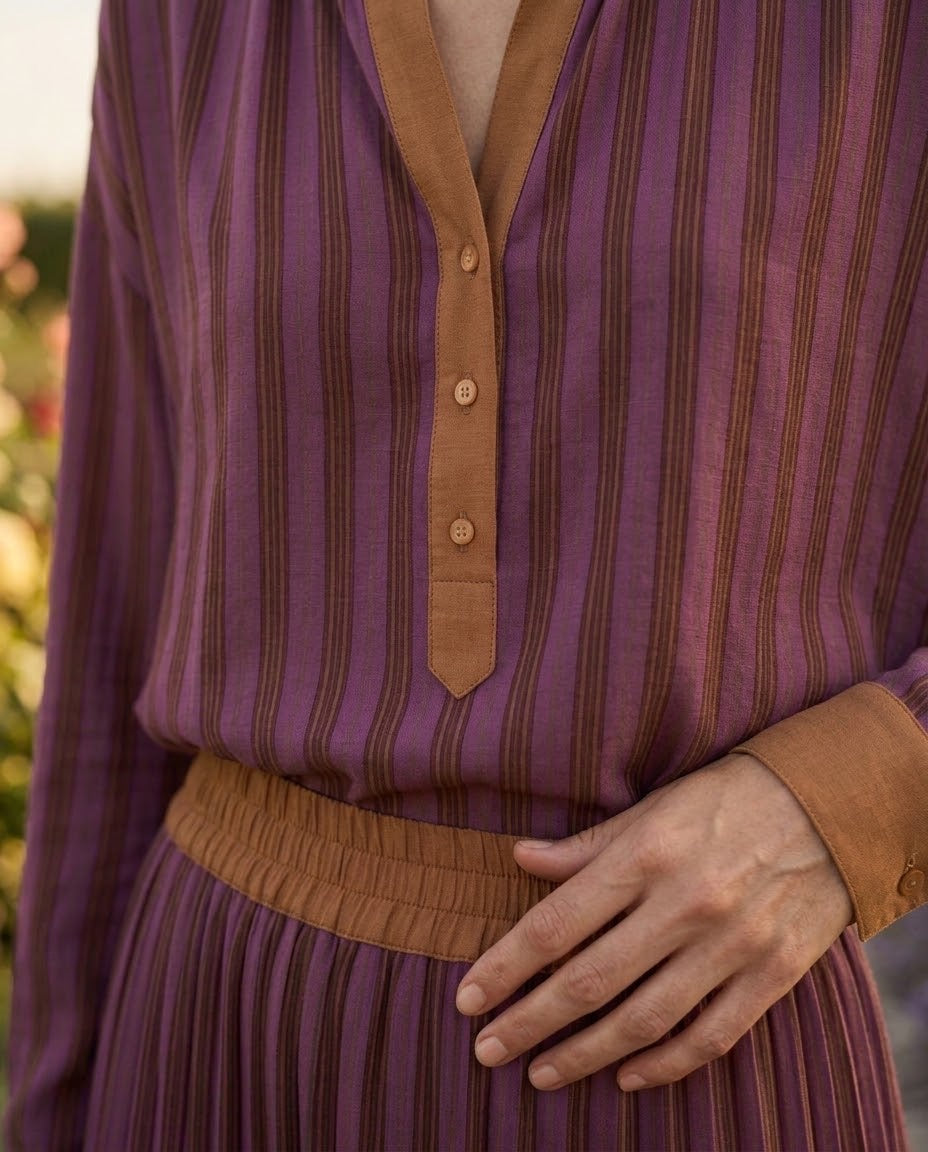Ensemble Chemisier & Jupe Rayé Violet/Choco, La Garde-Robe de Nina - vue 4