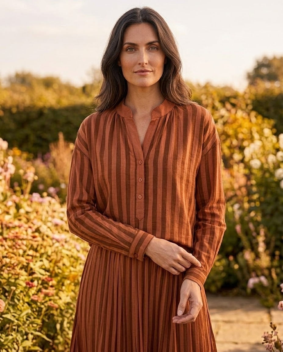Ensemble Chemisier & Jupe Rayé Orange, La Garde-Robe de Nina - vue 1
