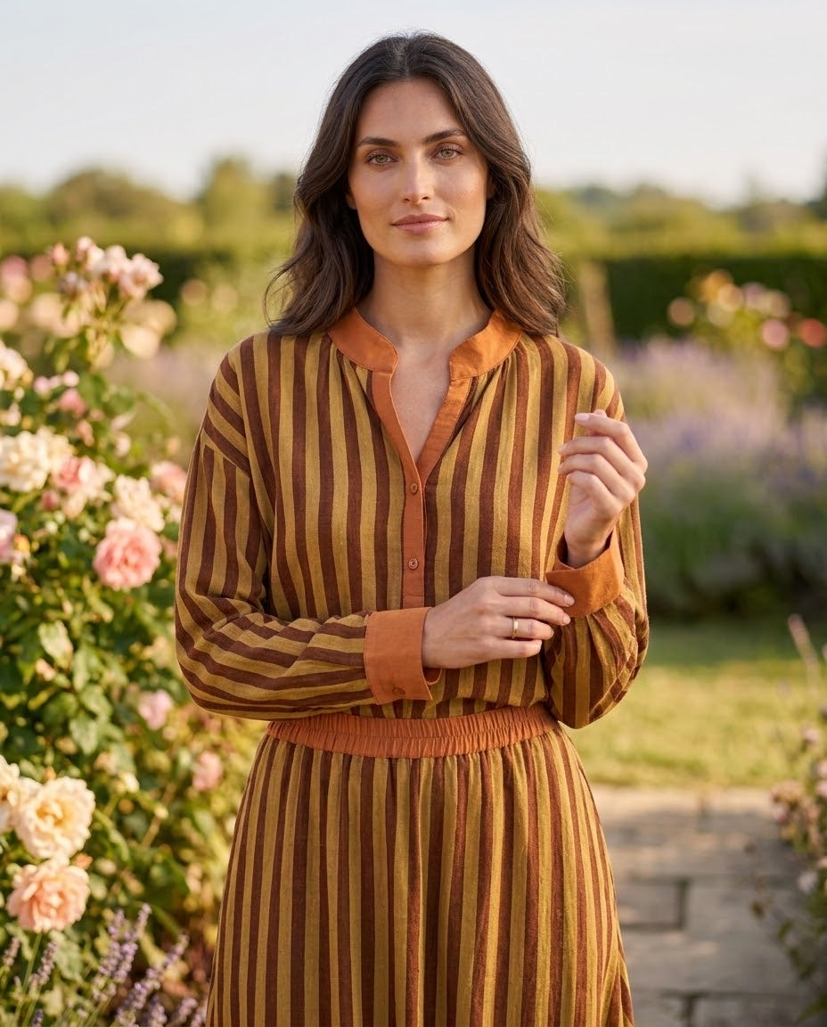 Ensemble Chemisier & Jupe Rayé Vert anis/Choco, La Garde-Robe de Nina - vue 1