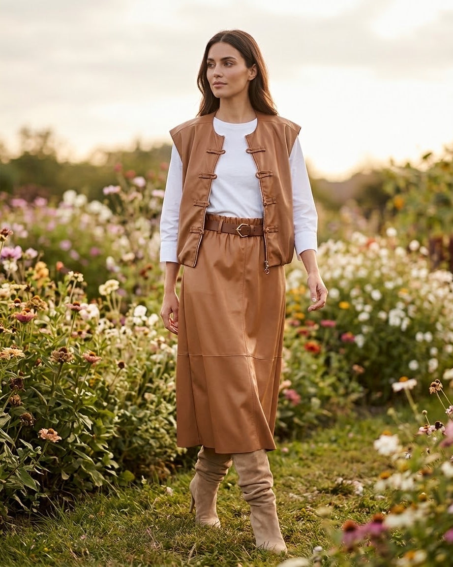 Ensemble en cuir vegan – Camel, La Garde-Robe de Nina - vue 1