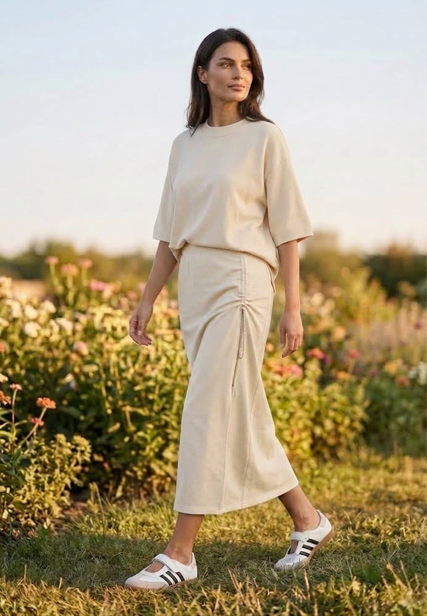 Ensemble en Maille Top & Jupe Zip Chaîne Beige, La Garde-Robe de Nina - vue 1
