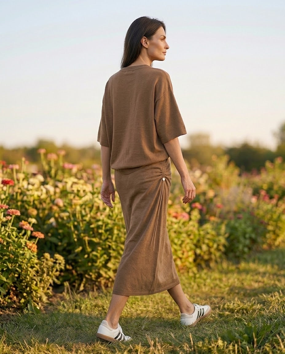 Ensemble en Maille Top & Jupe Zip Chaîne Camel, La Garde-Robe de Nina - vue 4