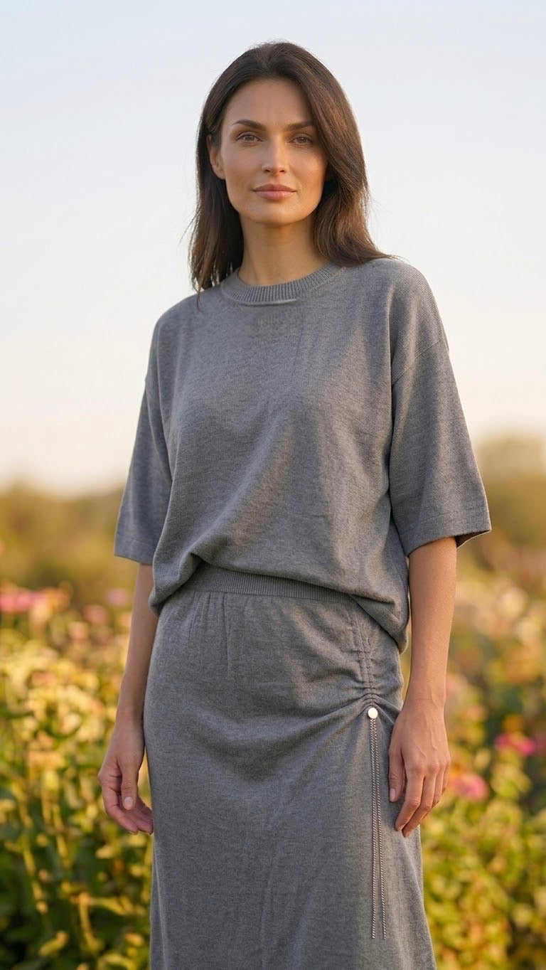 Ensemble en Maille Top & Jupe Zip Chaîne Gris, La Garde-Robe de Nina - vue 2