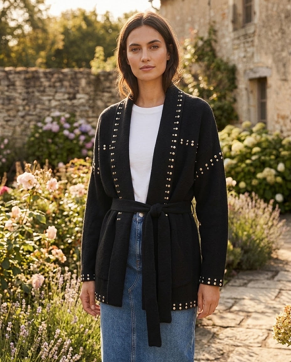 Gilet Clouté Ceinturé Noir, La Garde-Robe de Nina - vue 2