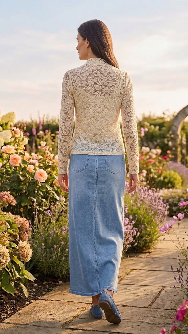 Haut Dentelle Col Montant Beige, La Garde-Robe de Nina - vue 4
