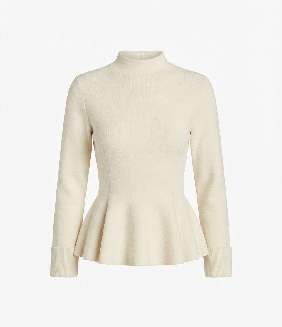 Haut Peplum Maille Col Montant Crème, La Garde-Robe de Nina - vue 4