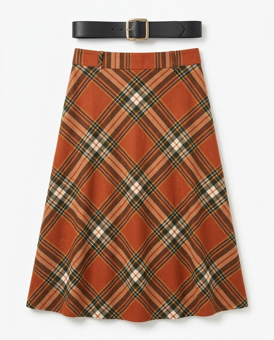 Jupe Asymétrique Carreaux Rouille, La Garde-Robe de Nina - vue 4