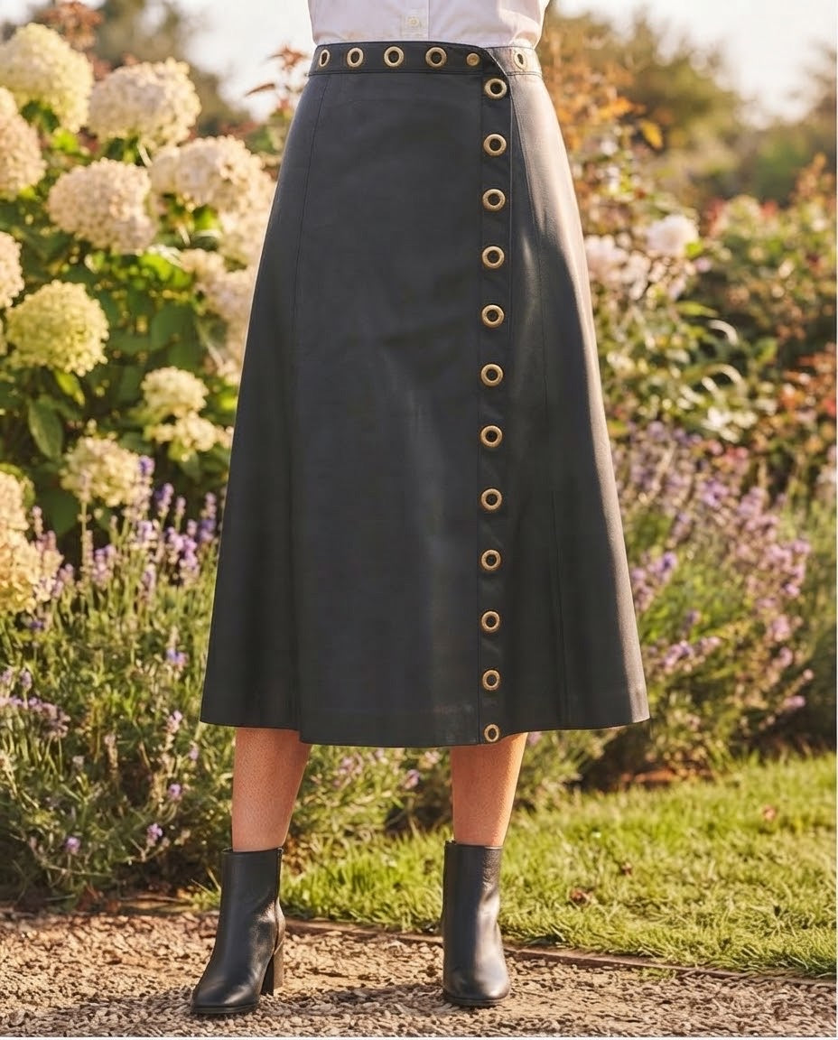 Jupe Cuir Vegan Faux Portefeuille Œillets, La Garde-Robe de Nina - vue 2