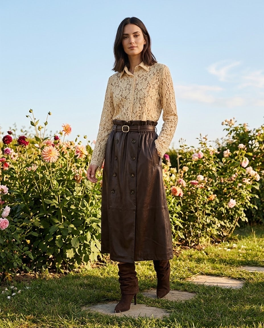 Jupe Cuir Vegan Trench Chocolat, La Garde-Robe de Nina - vue 1