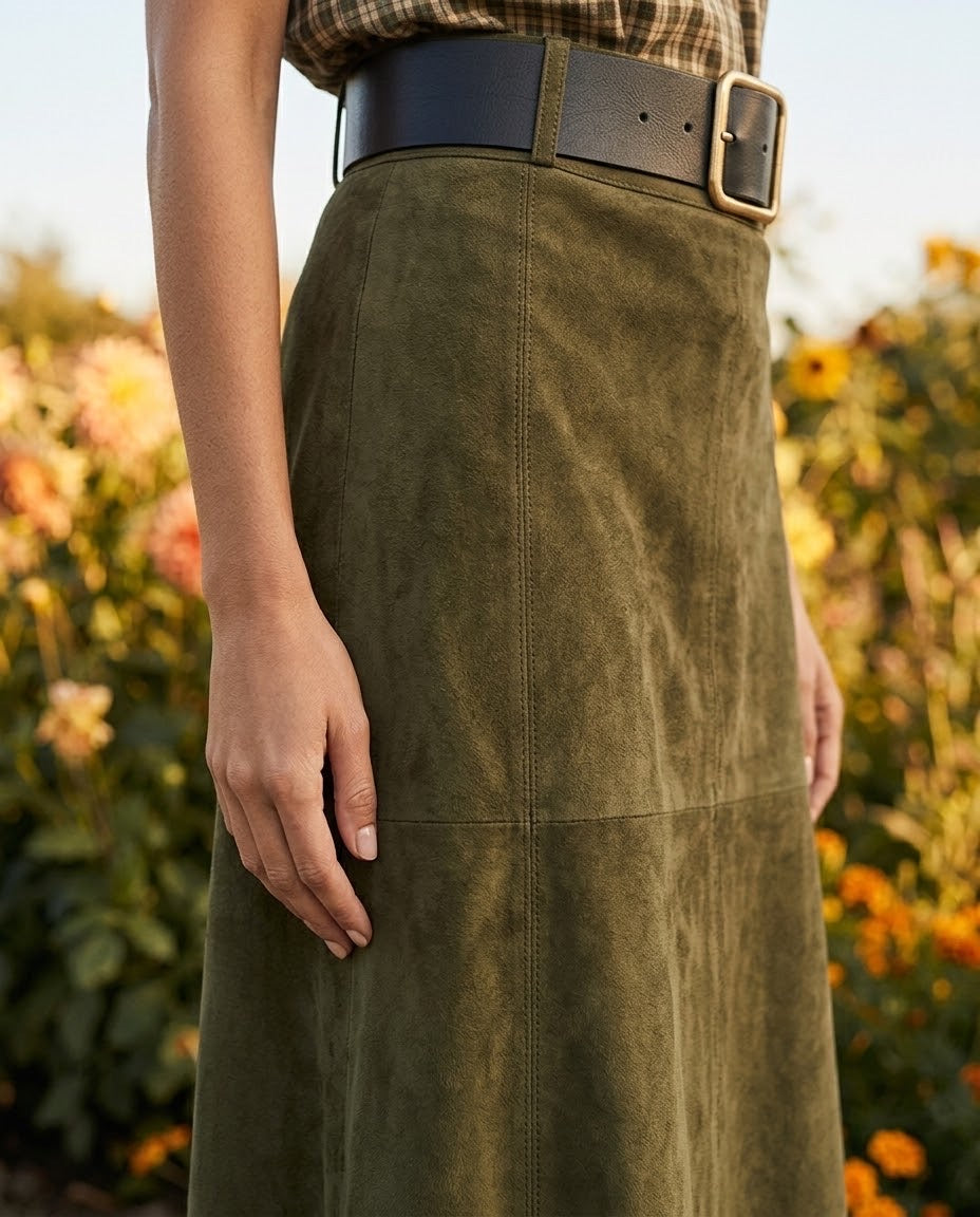Jupe Effet Daim Kaki Ceinturée, La Garde-Robe de Nina - vue 2
