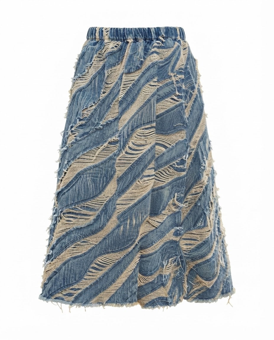 Jupe en Jean Effet Déchiré Frangé, La Garde-Robe de Nina - vue 5