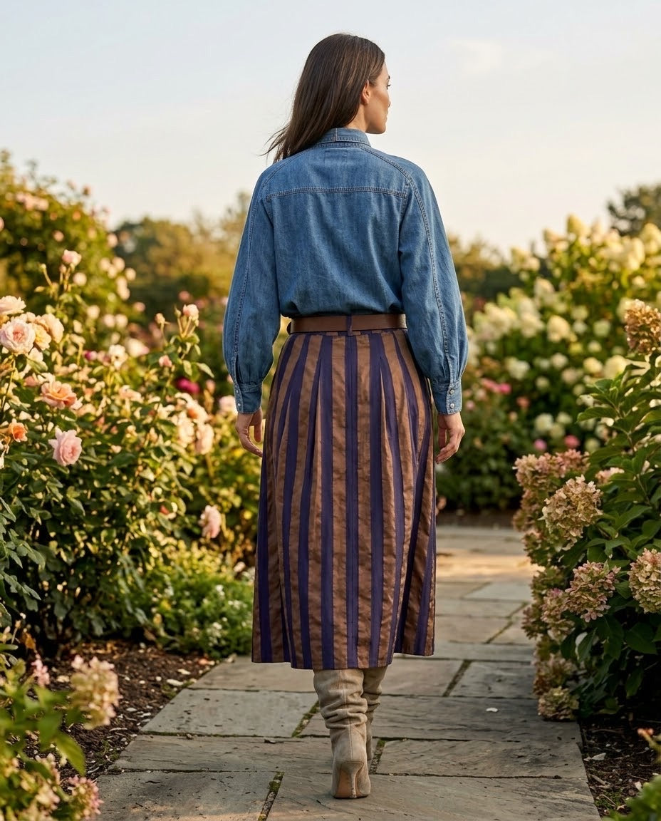 Jupe Large Rayée Marine et Marron, La Garde-Robe de Nina - vue 5