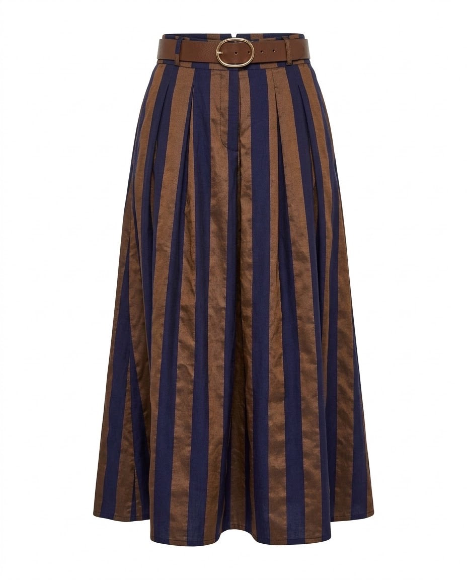 Jupe Large Rayée Marine et Marron, La Garde-Robe de Nina - vue 6