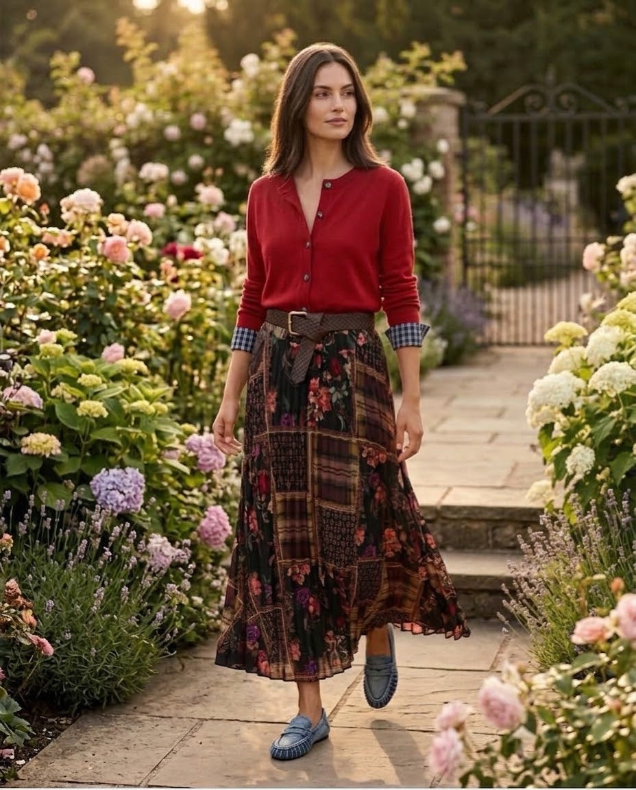 Jupe Longue Patchwork Fleuri Bordeaux, La Garde-Robe de Nina - vue 1