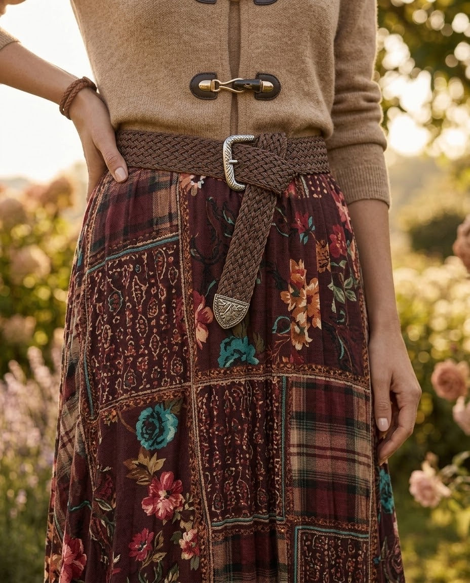Jupe Longue Patchwork Fleuri Carreaux, La Garde-Robe de Nina - vue 2
