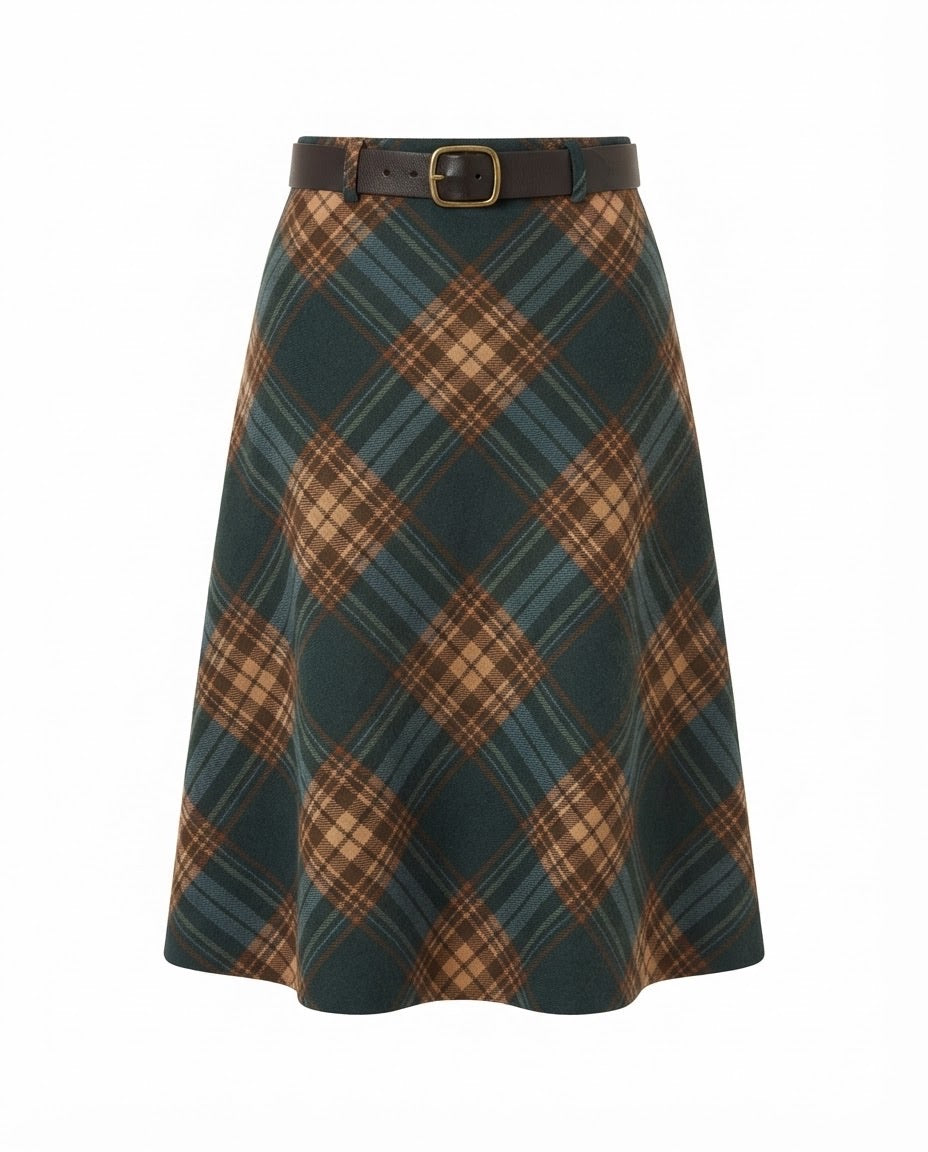 Jupe Longue Tartan Ceinturée Verte, La Garde-Robe de Nina - vue 5