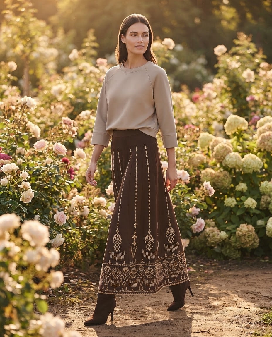 Jupe Longue Maille Jacquard Chocolat, La Garde-Robe de Nina - vue 1