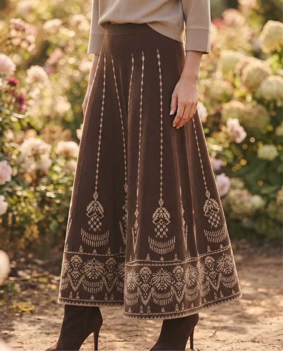 Jupe Longue Maille Jacquard Chocolat, La Garde-Robe de Nina - vue 2