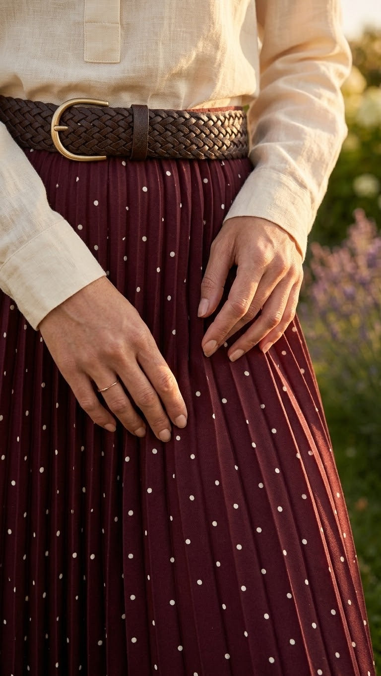 Jupe Plissée Bordeaux à Pois Ceinturée, La Garde-Robe de Nina - vue 3