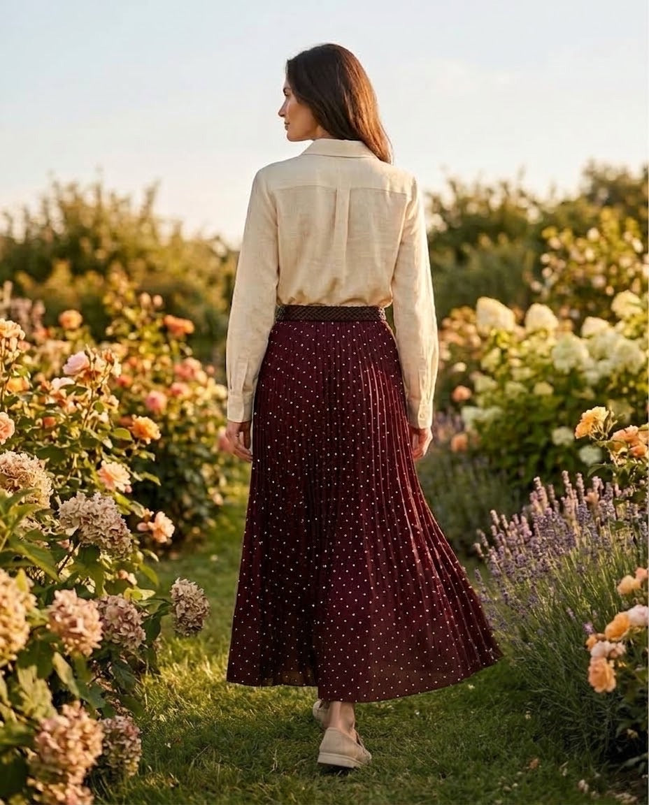 Jupe Plissée Bordeaux à Pois Ceinturée, La Garde-Robe de Nina - vue 4