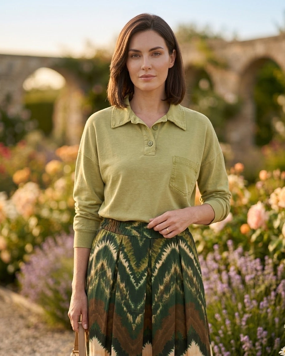 Jupe Plissée Imprimé Chevron Vert, La Garde-Robe de Nina - vue 2