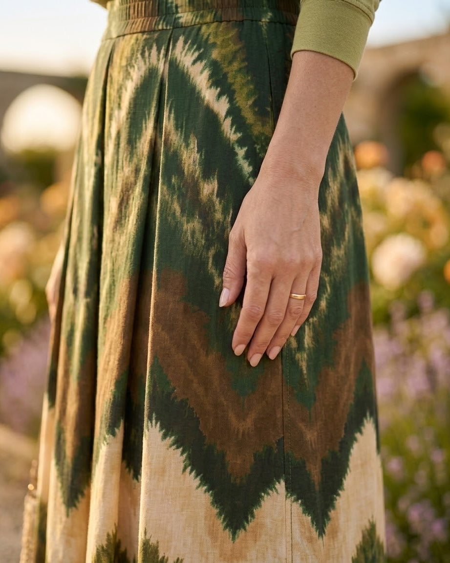 Jupe Plissée Imprimé Chevron Vert, La Garde-Robe de Nina - vue 3
