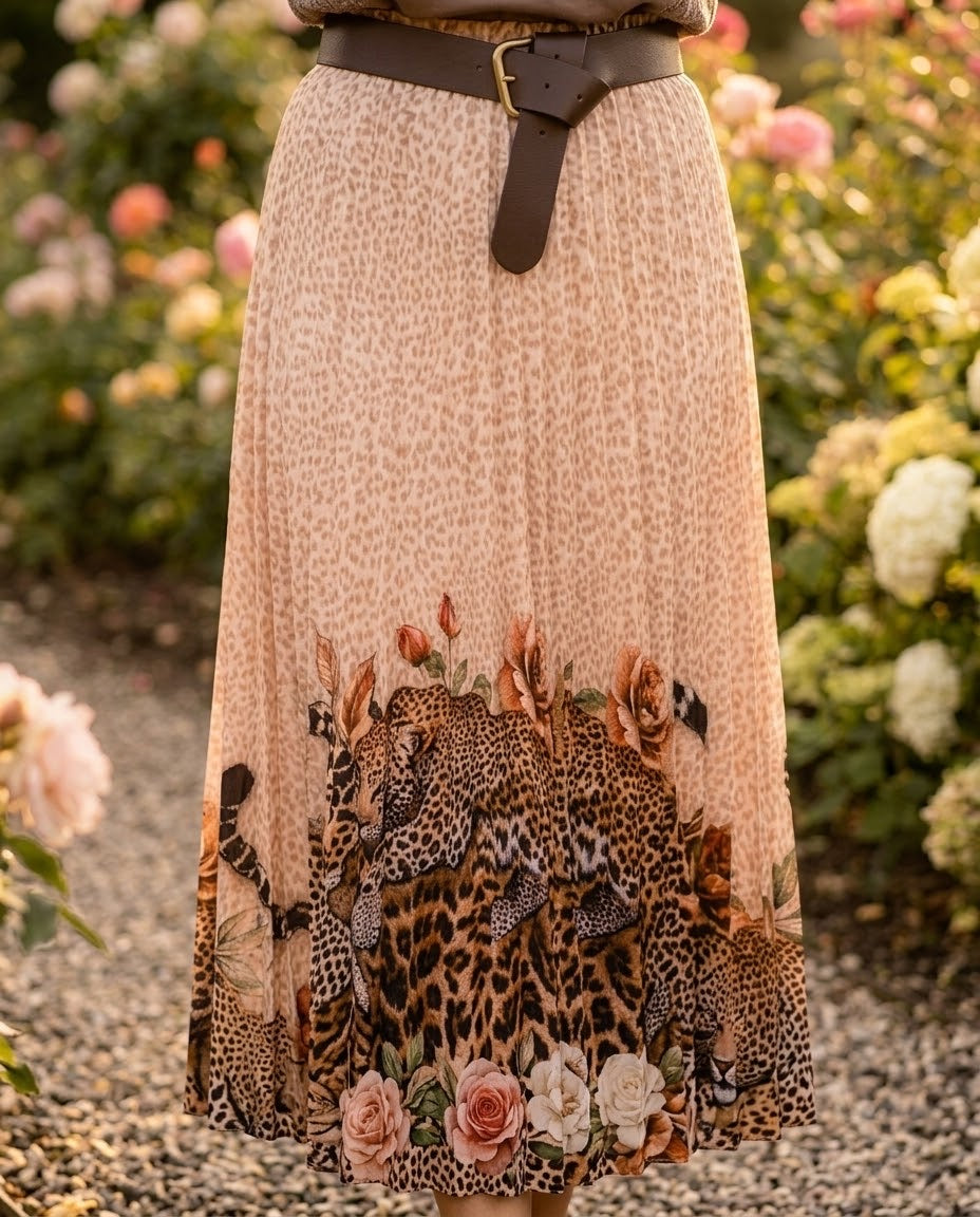 Jupe Plissée Imprimé Léopard & Fleurs, La Garde-Robe de Nina - vue 2