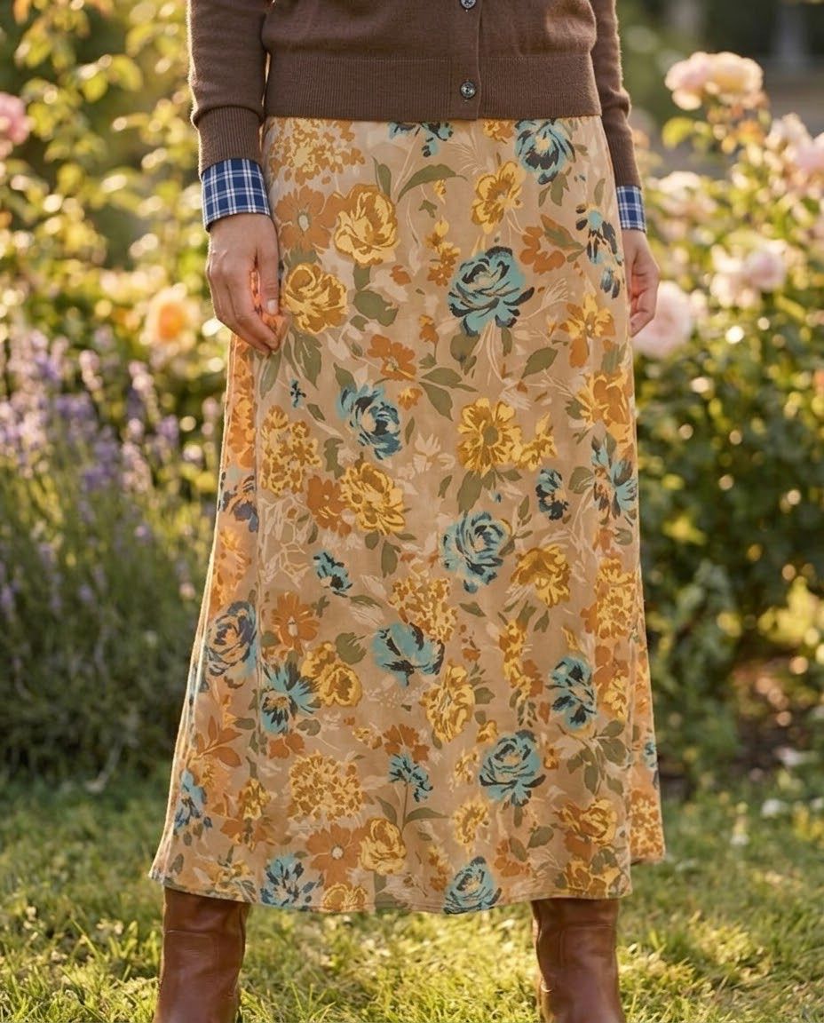 Jupe Satin Imprimé Fleuri Moutarde, La Garde-Robe de Nina - vue 2