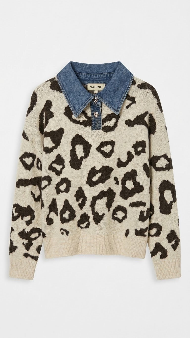 Pull Bi-Matière Denim Léopard, La Garde-Robe de Nina - vue 5