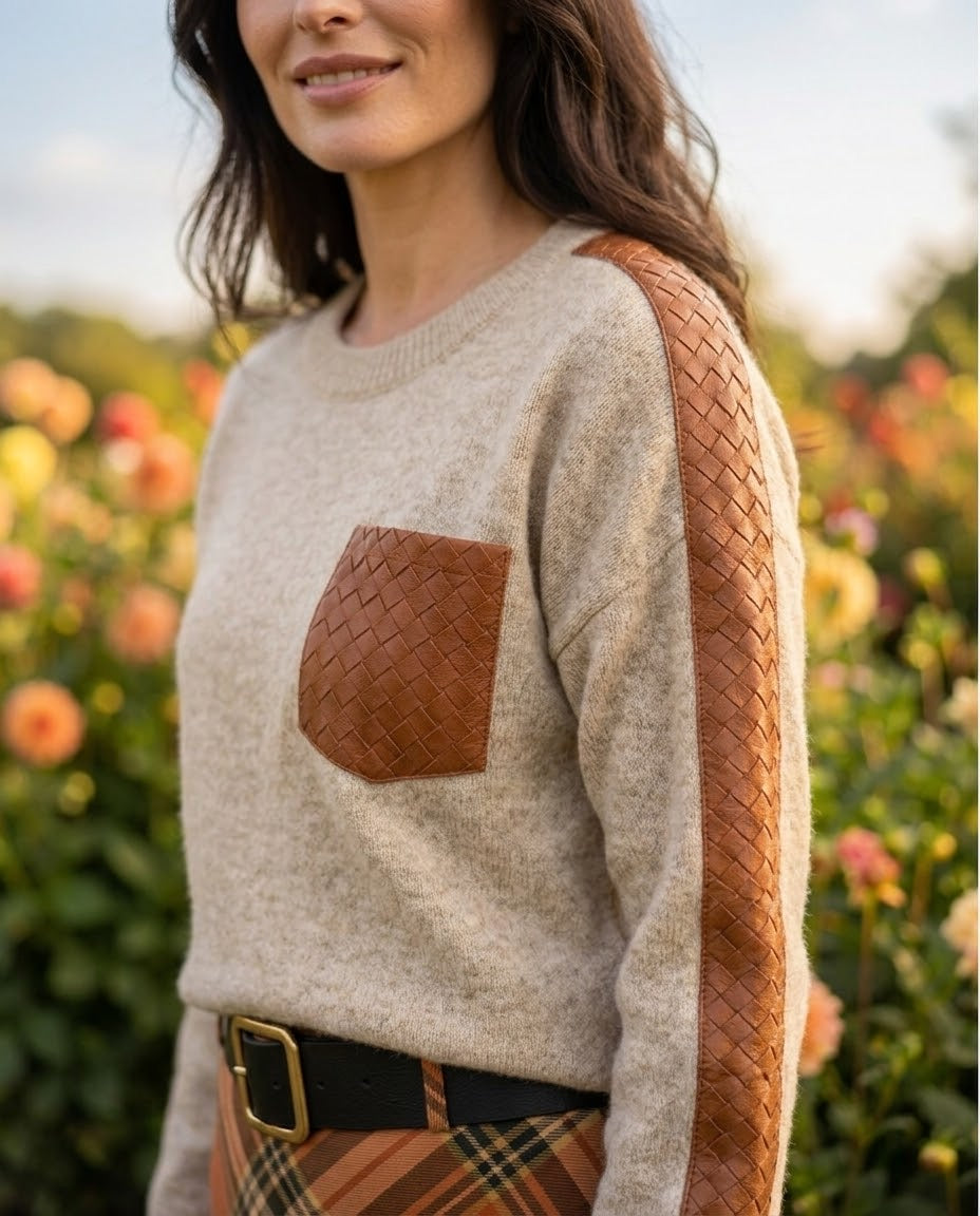 Pull Bi-Matière Empiècements Simili Beige, La Garde-Robe de Nina - vue 3