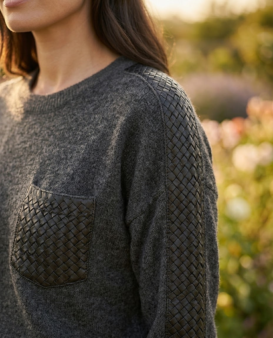 Pull Bi-Matière Gris Empiècements Tressés, La Garde-Robe de Nina - vue 3