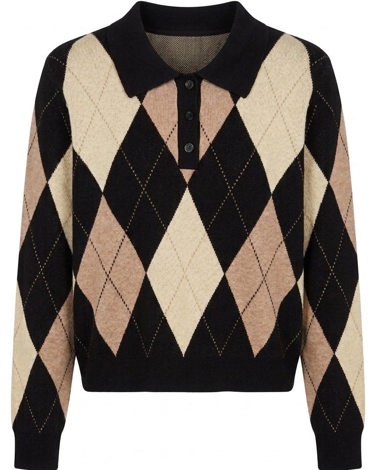 Pull Col Polo Motif Losange Marron, La Garde-Robe de Nina - vue 4