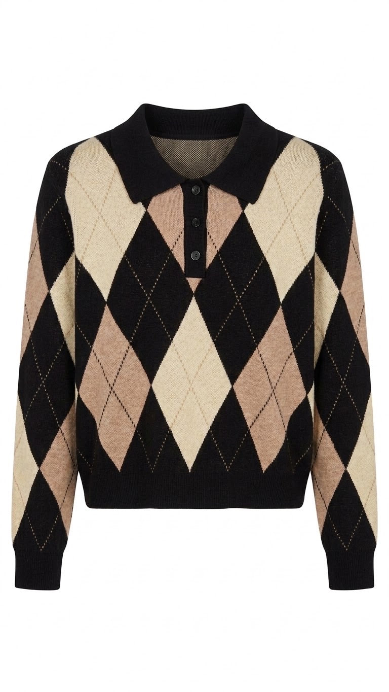 Pull Col Polo Motif Losange Marron, La Garde-Robe de Nina - vue 4