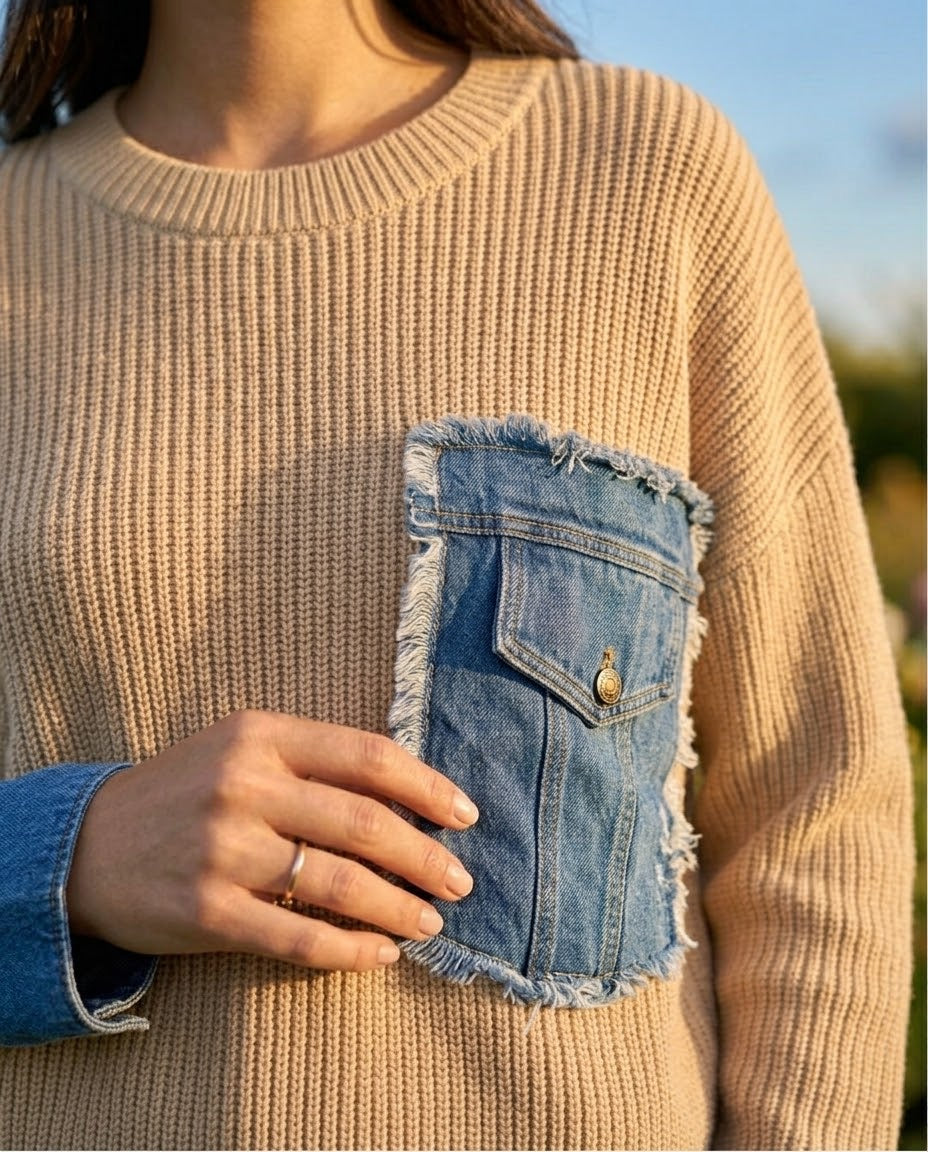 Pull Poche Plaquée Denim, La Garde-Robe de Nina - vue 4