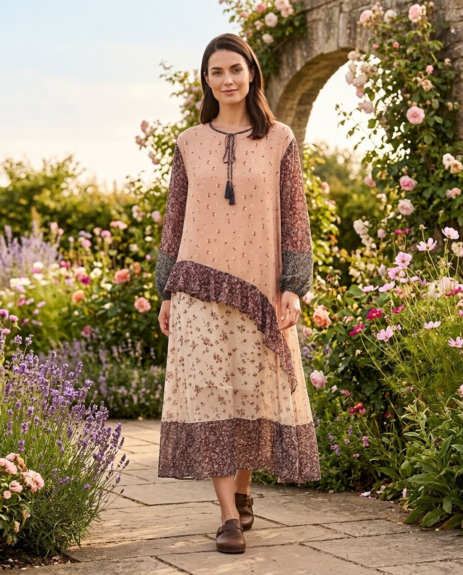 Robe Asymétrique Imprimé Fleuri Volants Crème, La Garde-Robe de Nina - vue 1