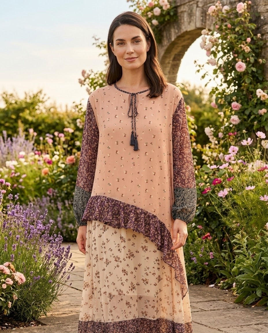 Robe Asymétrique Imprimé Fleuri Volants Crème, La Garde-Robe de Nina - vue 3