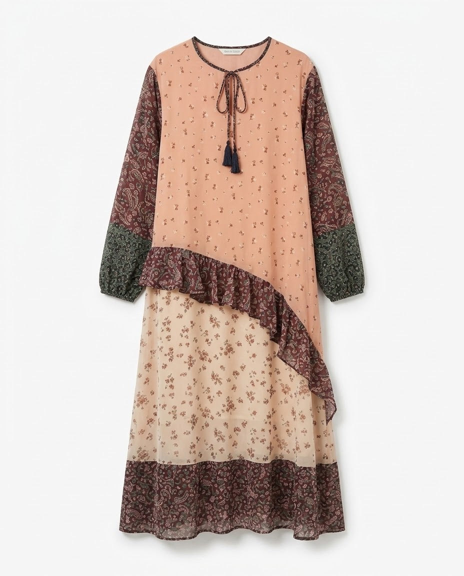 Robe Asymétrique Imprimé Fleuri Volants Crème, La Garde-Robe de Nina - vue 5