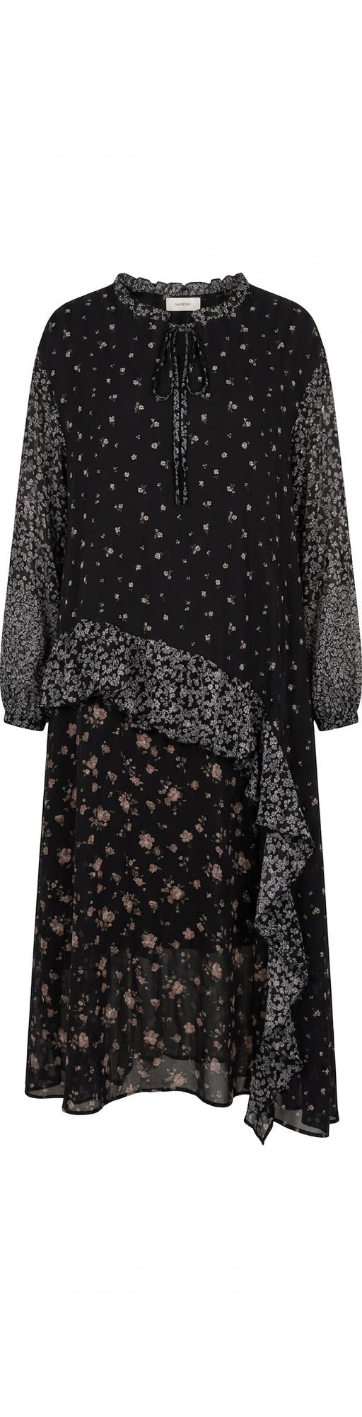 Robe Asymétrique Imprimé Fleuri Volants Noir, La Garde-Robe de Nina - vue 3