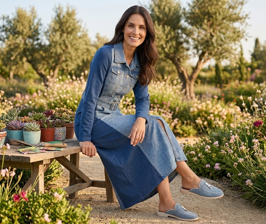 Robe Bi-Matière Jean & Maille Ceinturée Marine, La Garde-Robe de Nina - vue 1