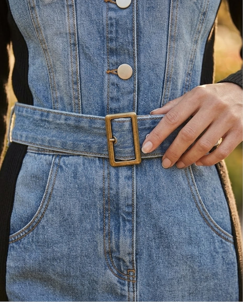 Robe Bi-Matière Jean & Maille Ceinturée Noir, La Garde-Robe de Nina - vue 3